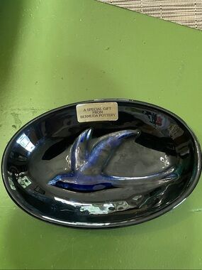 Blue Glazed Seagull Decorative Ceramic Dish